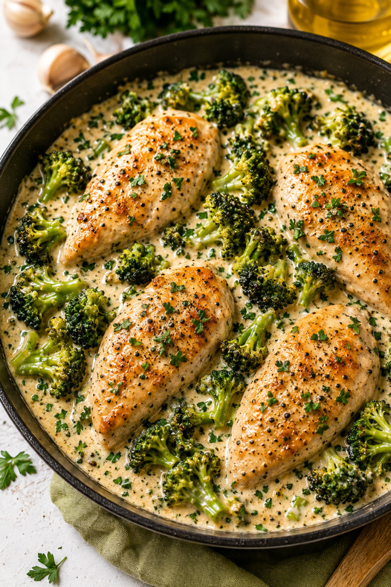 Creamy Garlic Chicken & Broccoli Skillet